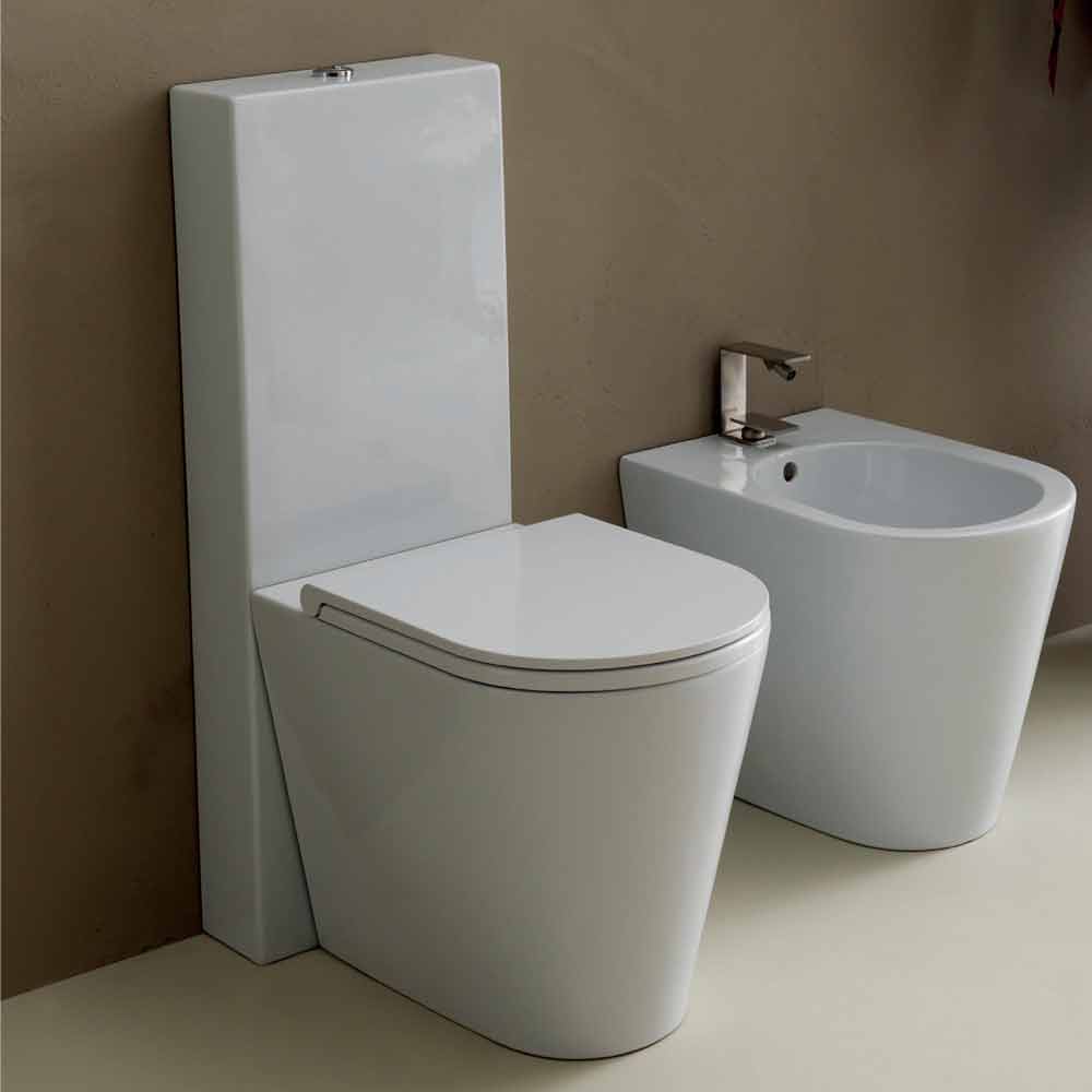 Souvenir episode peace Vas WC în moderne alb ceramice rotund al soarelui 57x37 cm Made in Italy