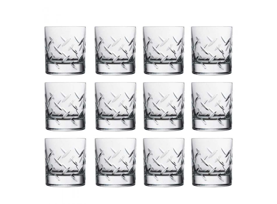 12 pahare pentru whisky sau apă în cristal ecologic cu decorațiuni moderne - aritmie Viadurini
