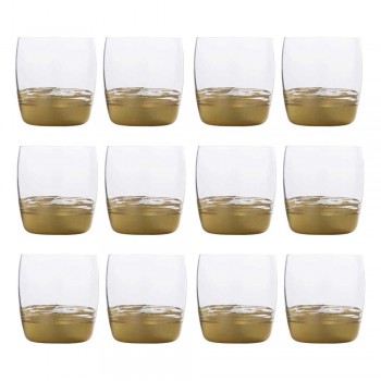 12 pahare cu pahare mici pentru apă cu frunze de aur, platină sau bronz - Soffio