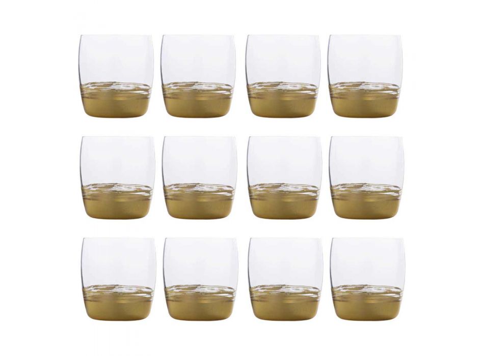 12 pahare cu pahare mici pentru apă cu frunze de aur, platină sau bronz - Soffio Viadurini