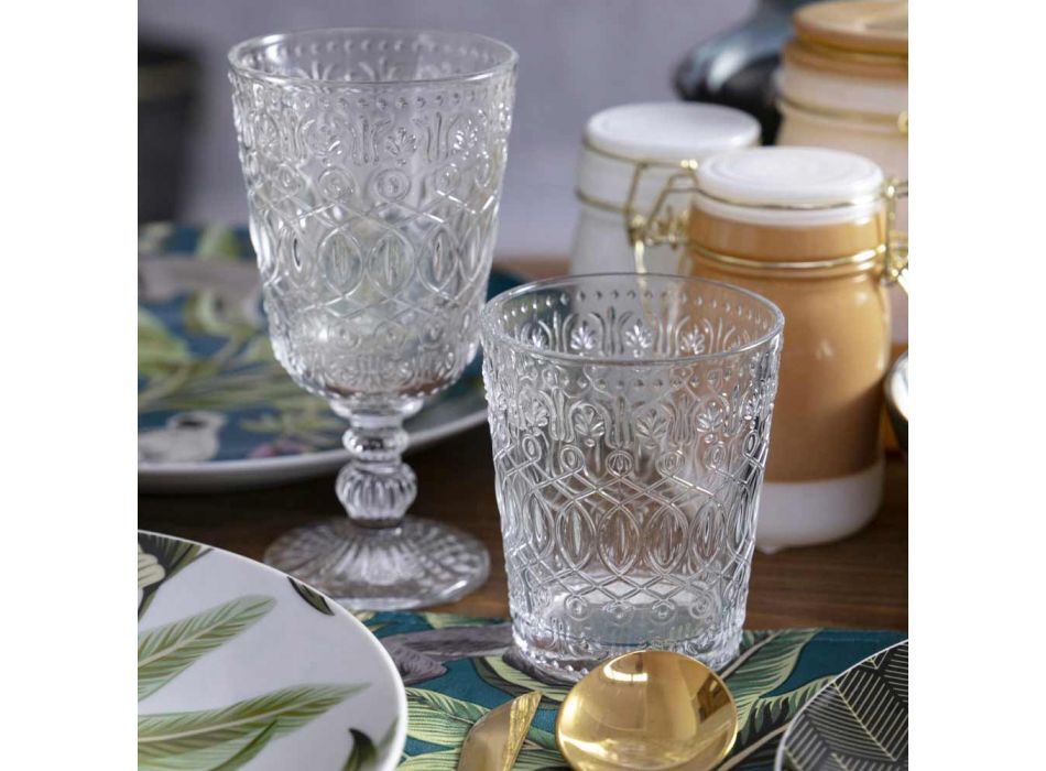 12 pahare pentru apă în sticlă transparentă decorată - marocobă Viadurini