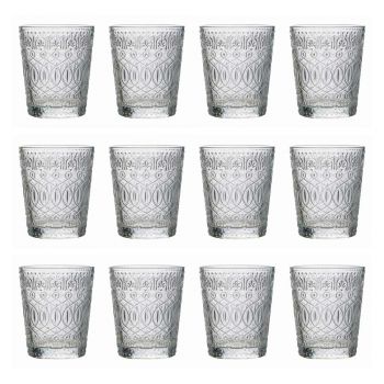 12 pahare pentru apă în sticlă transparentă decorată - marocobă