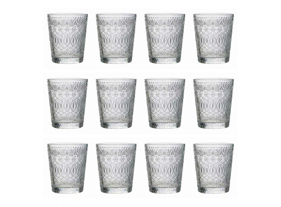 12 pahare pentru apă în sticlă transparentă decorată - marocobă