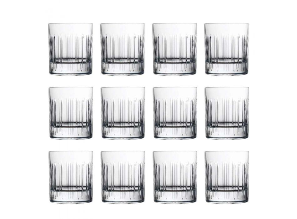 12 pahare de apă de whisky sau cristal cu decor liniar de lux - aritmie Viadurini