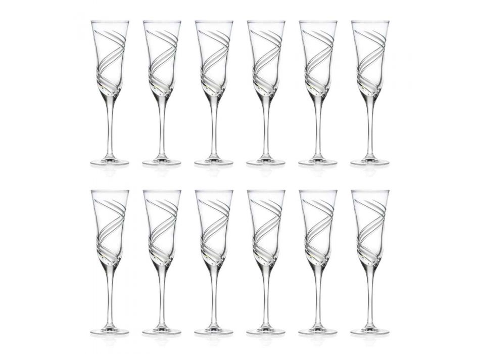 12 pahare cu flaut de șampanie în cristal ecologic decorat inovator - ciclon Viadurini