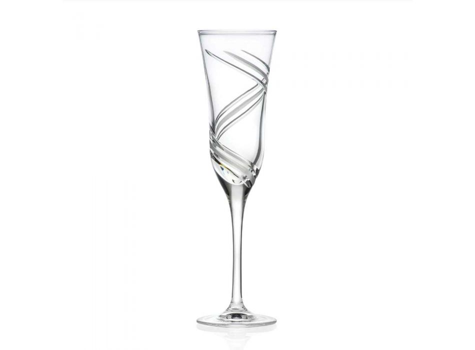 12 pahare cu flaut de șampanie în cristal ecologic decorat inovator - ciclon Viadurini