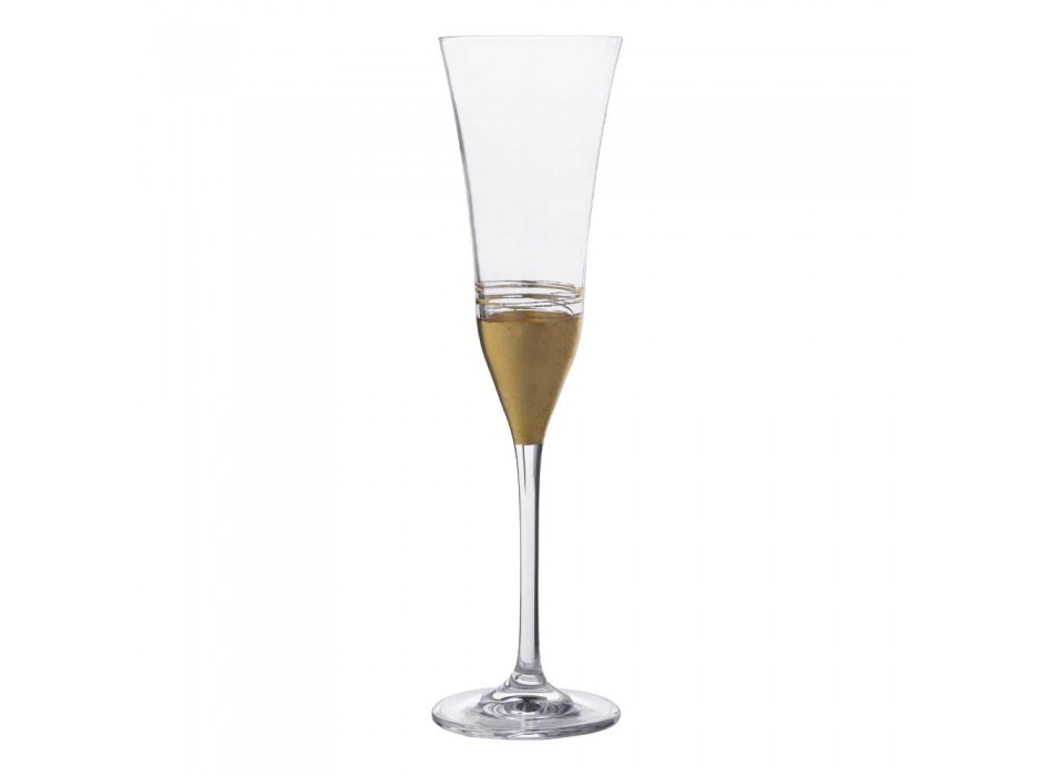 12 pahare de flaut de cristal cu bronz de aur de lux sau frunze de platină - Soffio Viadurini