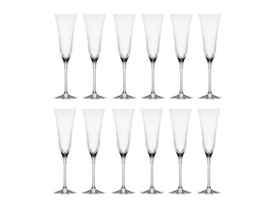 12 ochelari cu flaut în cristal ecologic de lux Minimal Design - neted Viadurini