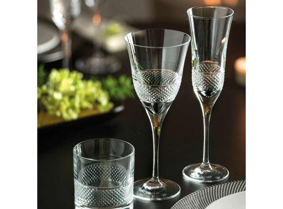 12 pahare pentru flaut pentru șampanie în cristal ecologic cu decor manual - Milito