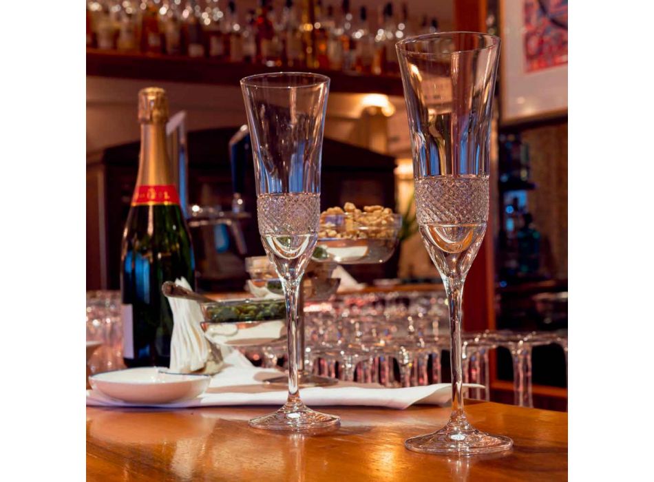 12 pahare pentru flaut pentru șampanie în cristal ecologic cu decor manual - Milito