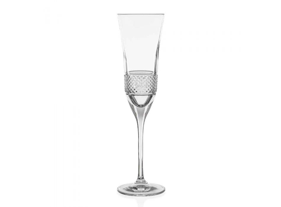 12 pahare pentru flaut pentru șampanie în cristal ecologic cu decor manual - Milito Viadurini