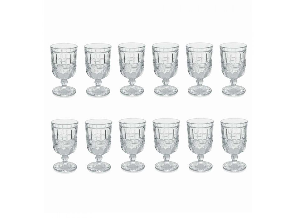 12 pahare din sticlă transparentă și decorată pentru masa de Crăciun - Garbobic Viadurini