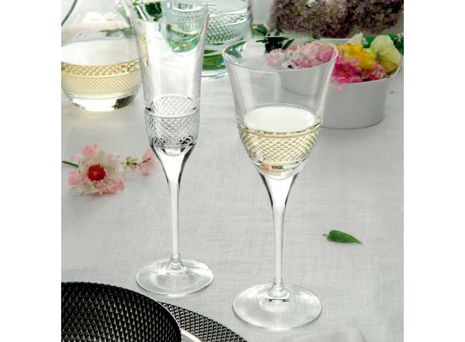 12 pahare de vin alb în design ecologic de cristal decorat de lux - Milito Viadurini