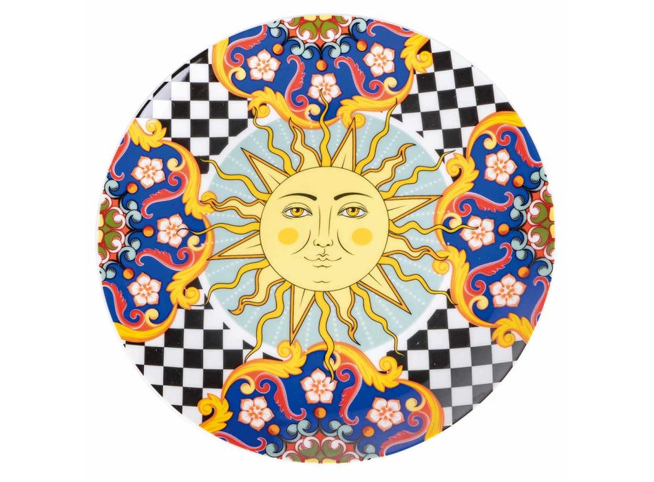 18 farfurii din porțelan cu decorațiuni inspirate de soare - Farbe Viadurini
