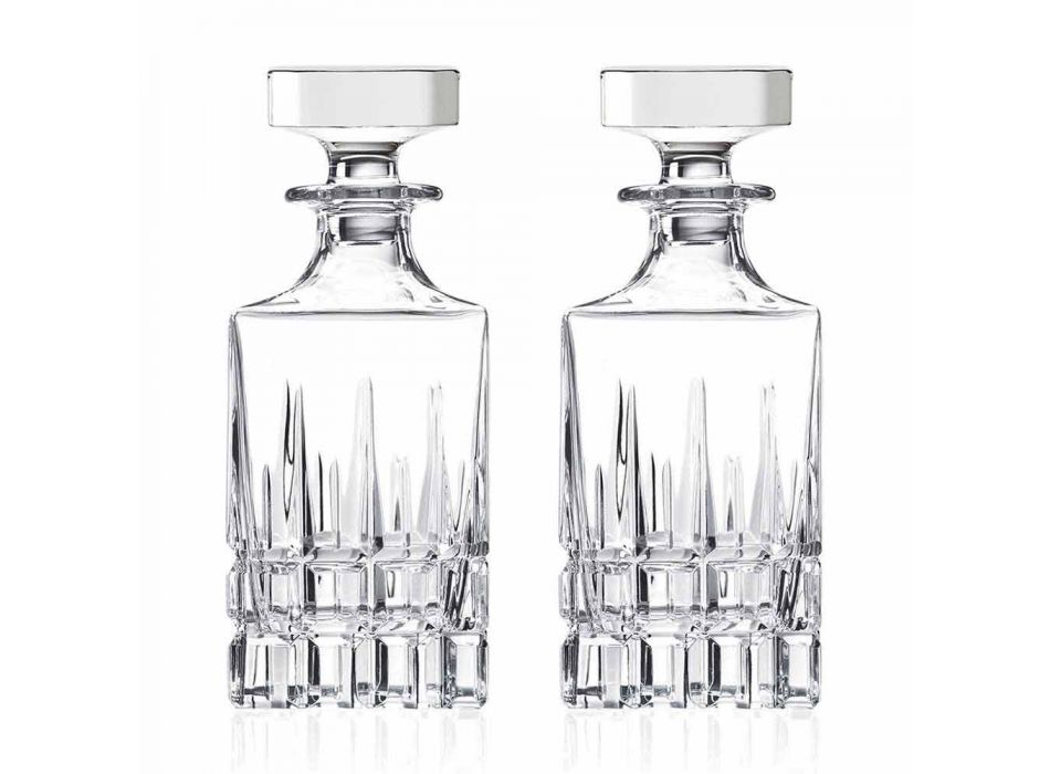 2 sticle de whisky cu capac de cristal Design pătrat cu capac - Fiucco Viadurini