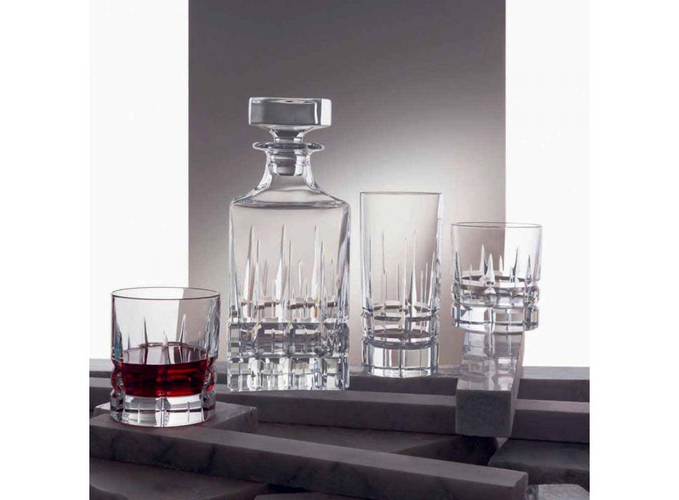 2 sticle de whisky cu capac de cristal Design pătrat cu capac - Fiucco Viadurini