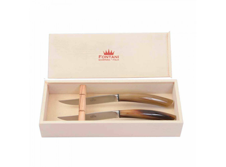 2 cuțite pentru friptură cu mâner în corn de lemn sau lemn fabricate în Italia - Marino Viadurini