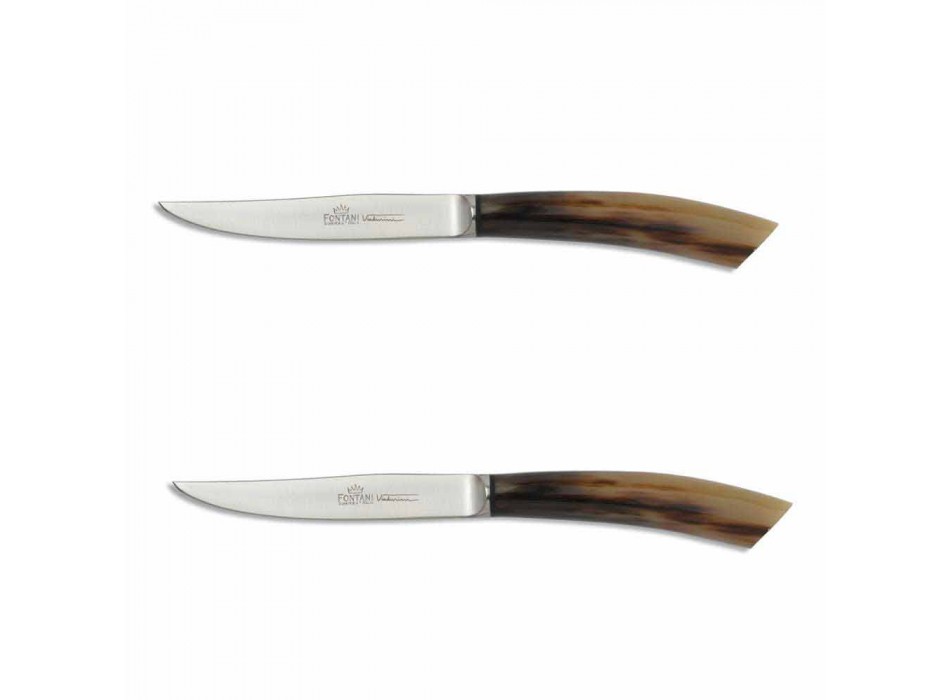 2 cuțite pentru friptură cu mâner din corn sau lemn Fabricate în Italia - Marino