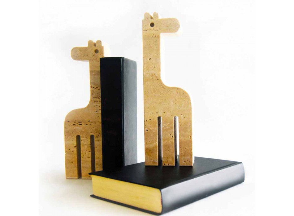 2 Suporturi de cărți în marmură de travertin în formă de girafă Made in Italy - Morra