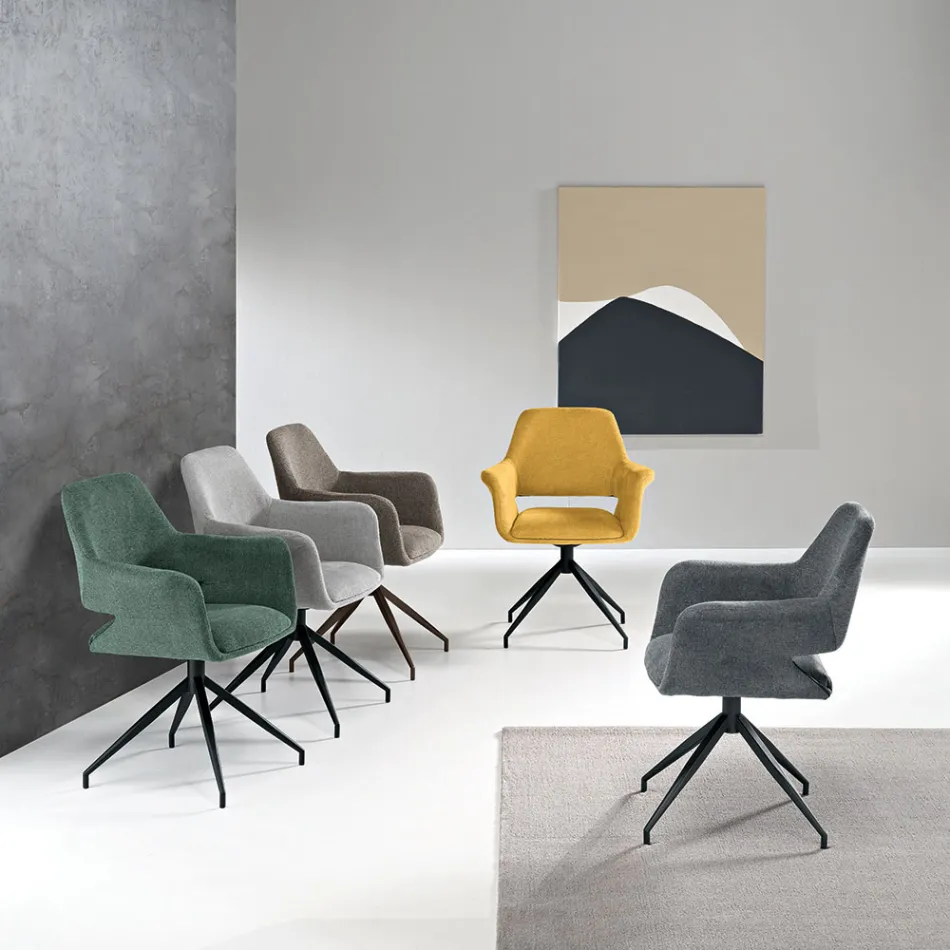 2 fotolii pivotante la 180°, tapițate cu material textil și cadru metalic - Ivana Viadurini