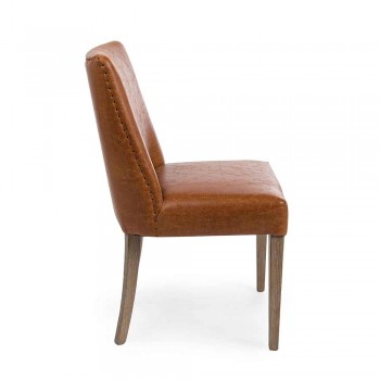 2 scaune de design în piele maro și lemn de stejar Homemotion - Gallia
