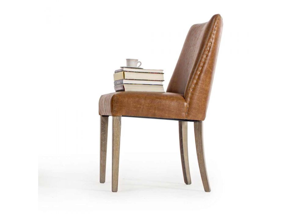 2 scaune de design în piele maro și lemn de stejar Homemotion - Gallia Viadurini