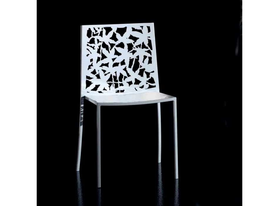 2 scaune cu design modern, sculptate cu laser, din metal alb - Patatix Viadurini