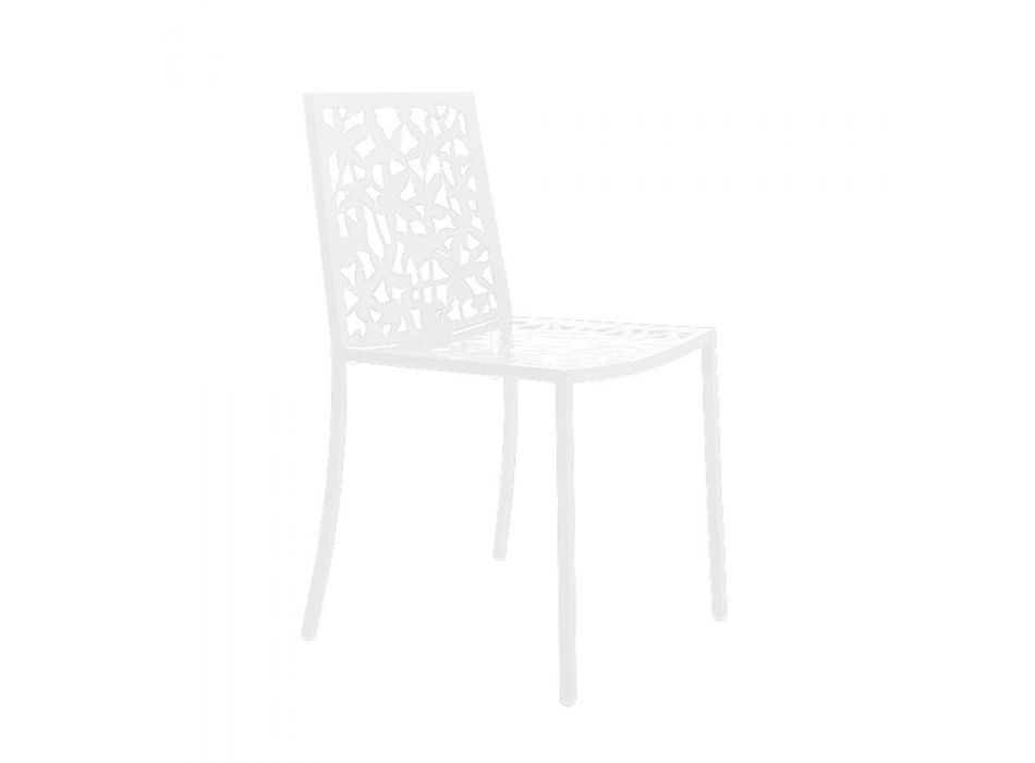 2 scaune cu design modern, sculptate cu laser, din metal alb - Patatix Viadurini