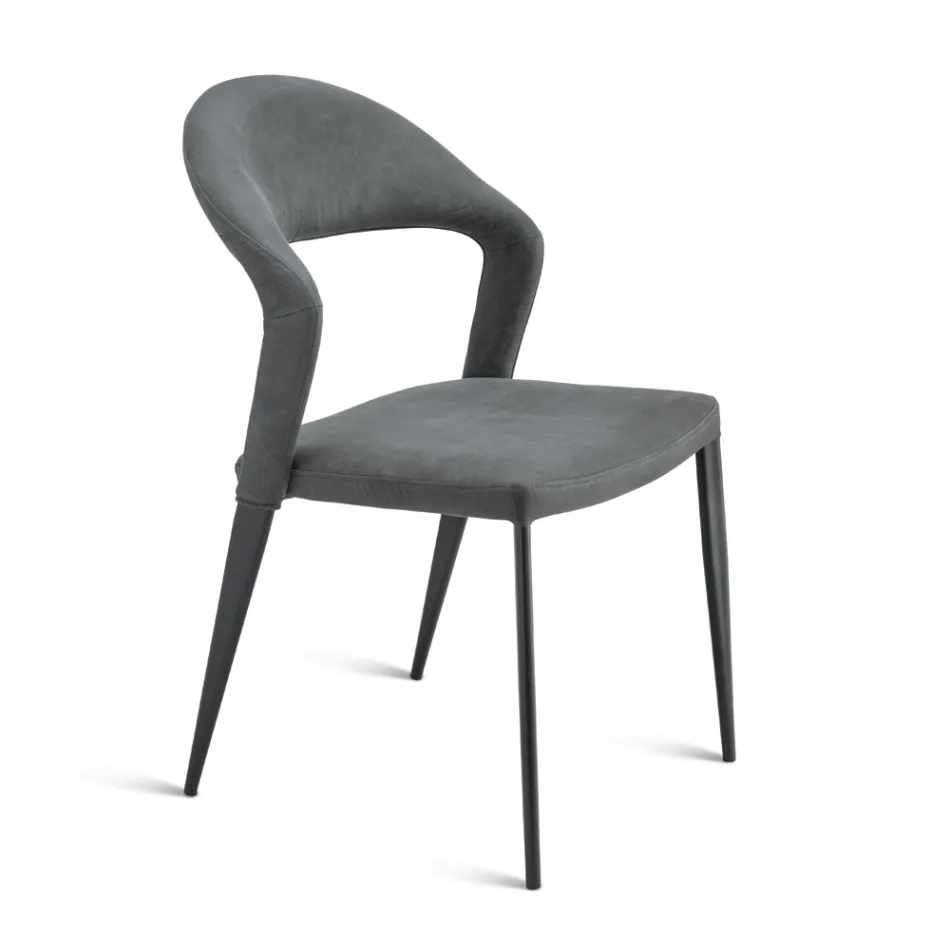 2 Scaune Tapițate cu Piele Ecologică Colorată și Bază Metalică Vopsită - Boccaccio Viadurini