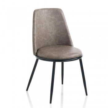 2 scaune moderne de sufragerie în piele și metal negru mat - Frizzi