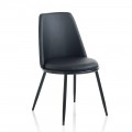 2 scaune moderne de sufragerie în piele și metal negru mat - Frizzi