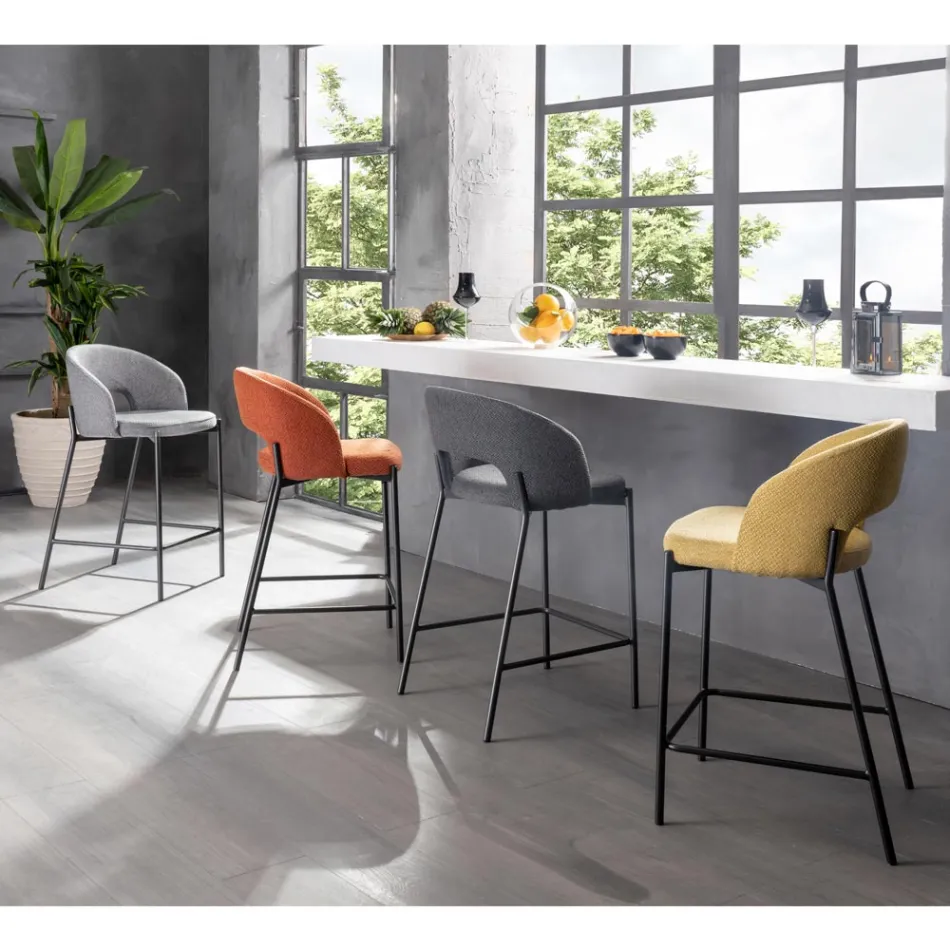 2 taburete de interior cu sezut si spatar din stofa si picioare metalice - plaja Viadurini