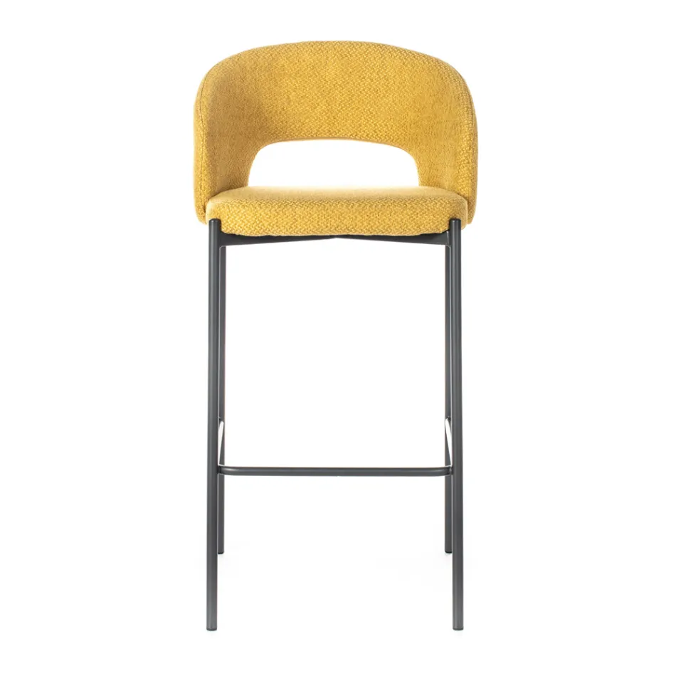 2 taburete de interior cu sezut si spatar din stofa si picioare metalice - plaja Viadurini