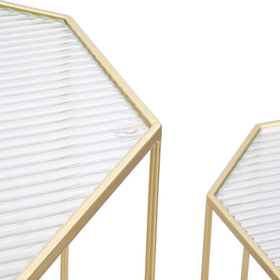 2 Mese telefonice din Fier Auriu si Blat din Sticla - Pope Viadurini