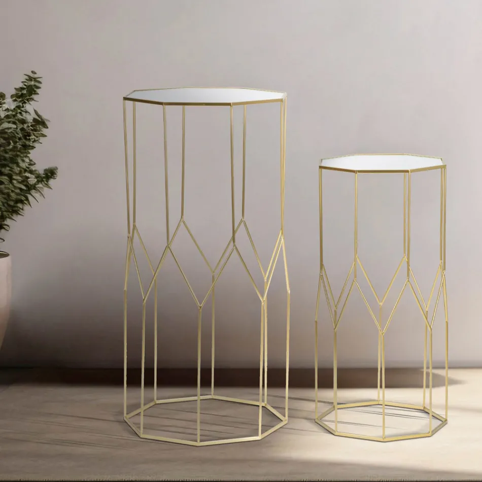 2 Mese telefonice din Fier Auriu si Blat din Sticla - Pope Viadurini