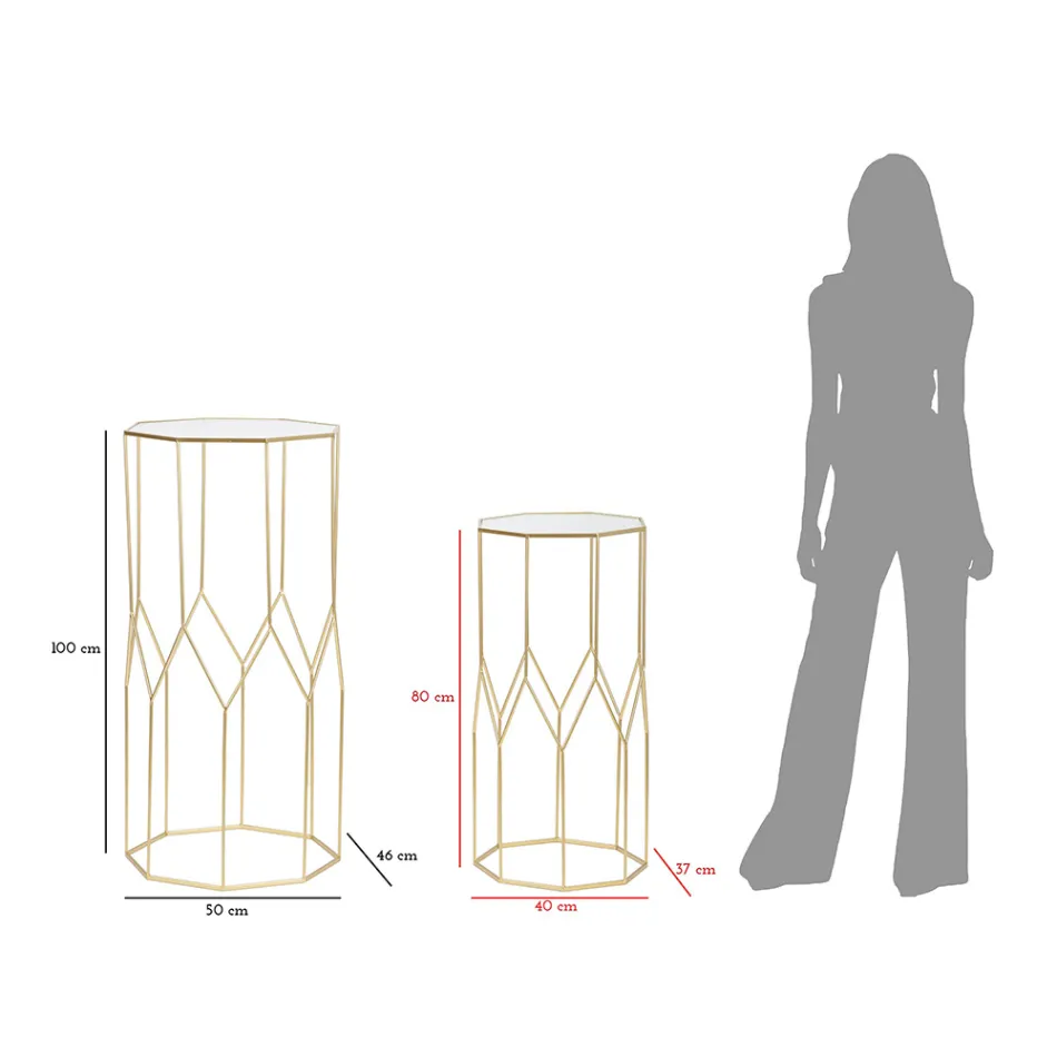 2 Mese telefonice din Fier Auriu si Blat din Sticla - Pope Viadurini