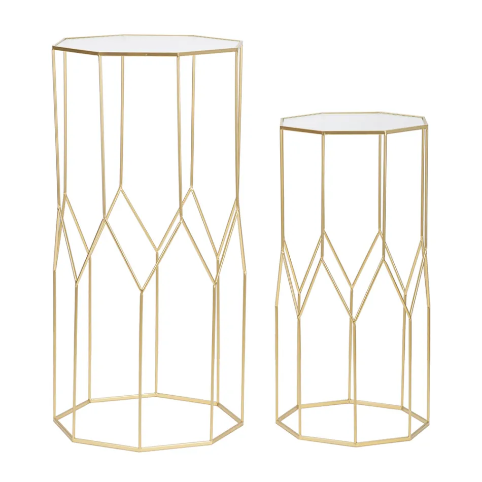 2 Mese telefonice din Fier Auriu si Blat din Sticla - Pope Viadurini