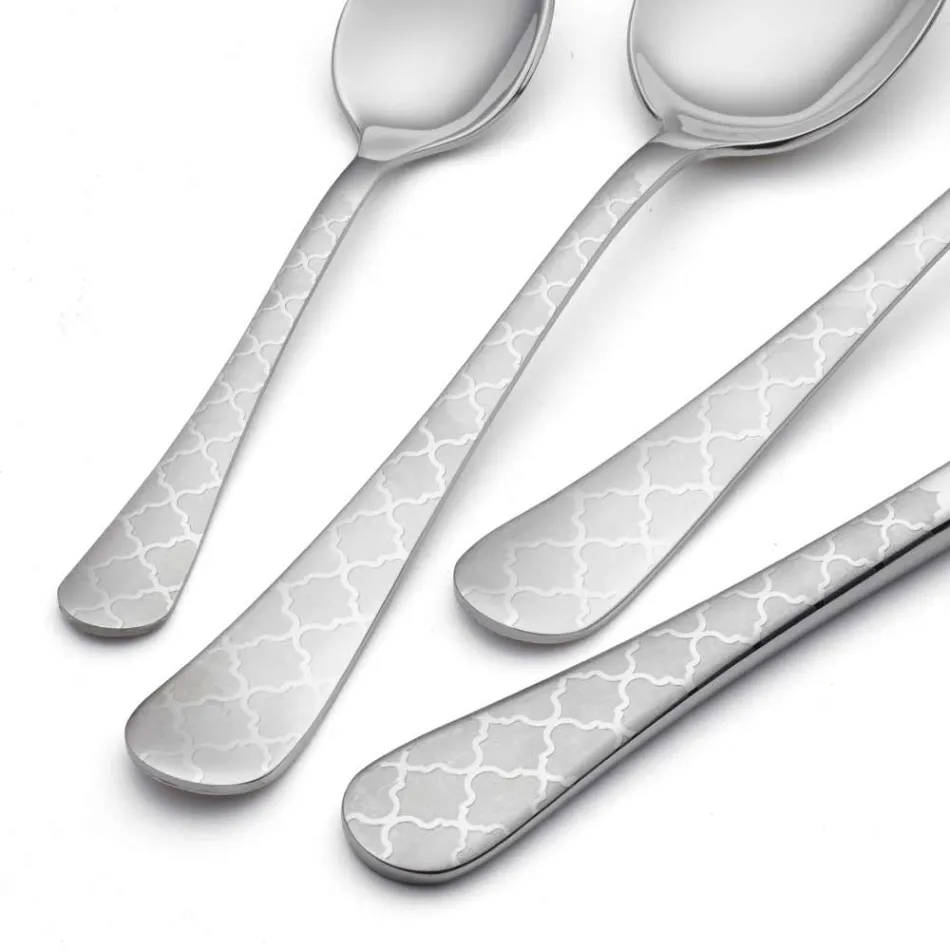 24 tacâmuri din oțel inoxidabil cu decor laser Damasc de design modern - Tantasa Viadurini