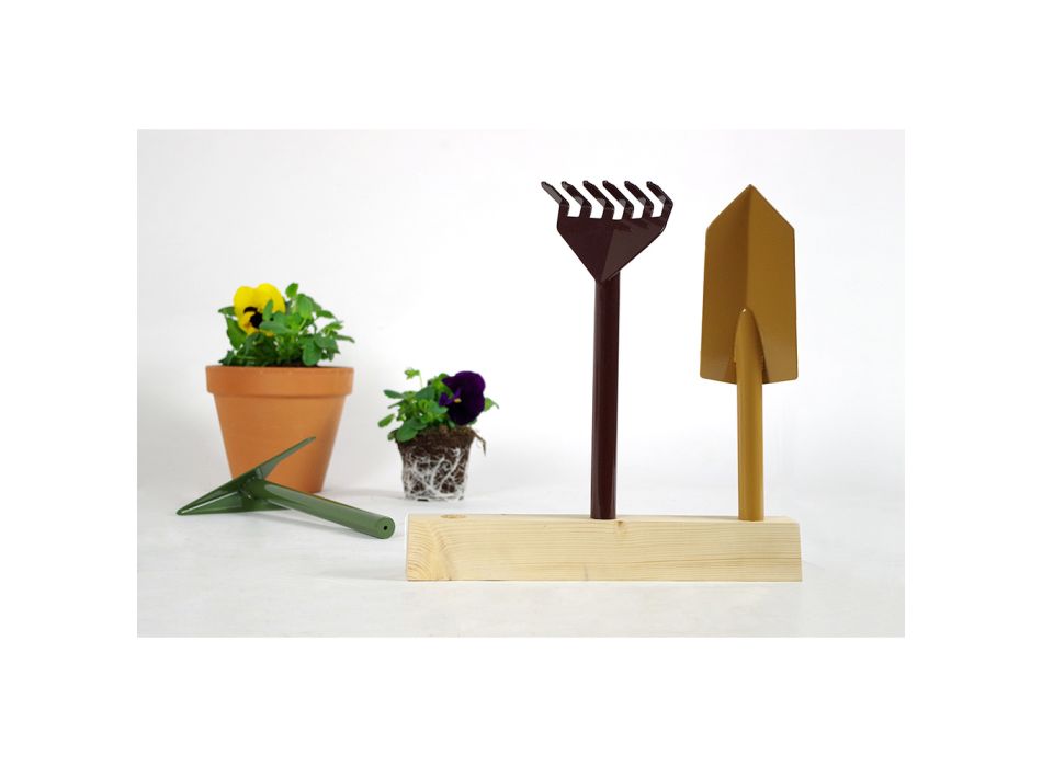 3 Instrumente de grădinărit din metal cu bază din lemn Made in Italy - Grădină