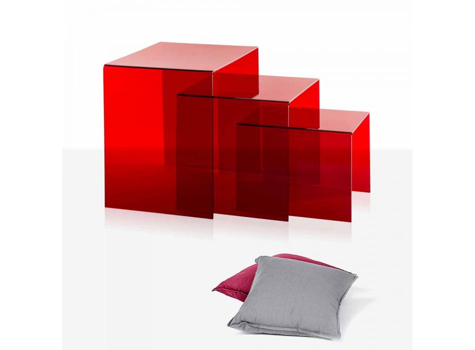 3 mese stivuibile roșu Amalia, design modern, realizate în Italia
