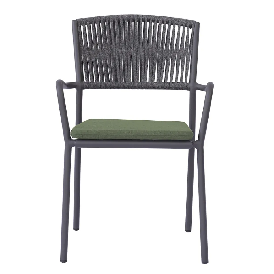 4 scaune de grădină stivuibile din aluminiu și frânghie - Lunaris Viadurini