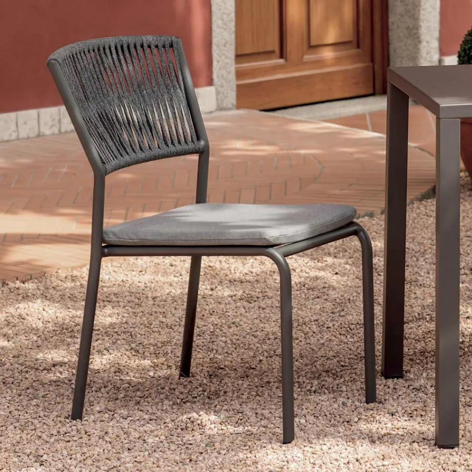 4 scaune de grădină stivuibile din aluminiu și frânghie - Lunaris Viadurini