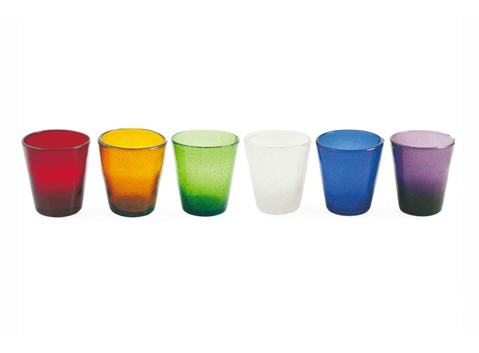 6 pahare Serviciu artizanal de apă din sticlă suflată colorată - Yucatan