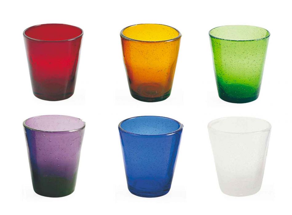 6 pahare Serviciu artizanal de apă din sticlă suflată colorată - Yucatan
