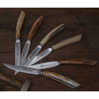 6 cuțite de bucătărie artizanale cu mâner din corn de bou Fabricate în Italia - Marine
