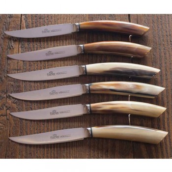 6 cuțite de bucătărie artizanale cu mâner din corn de bou Fabricate în Italia - Marine