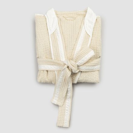 Halat de baie Kimono de lux din In si Bumbac, 2 Finisaje Made in Italy - Kleone Viadurini