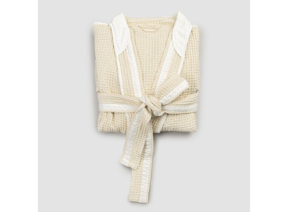 Halat de baie Kimono de lux din In si Bumbac, 2 Finisaje Made in Italy - Kleone Viadurini