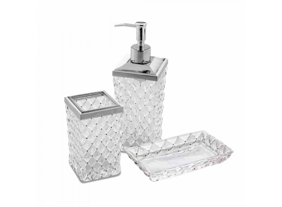 Accesorii pentru baie de sine stătătoare în cristal și metal Capitonnè - argint Viadurini