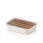 Accesorii pentru baie din ceramica si lemn de nuc - Costare Viadurini